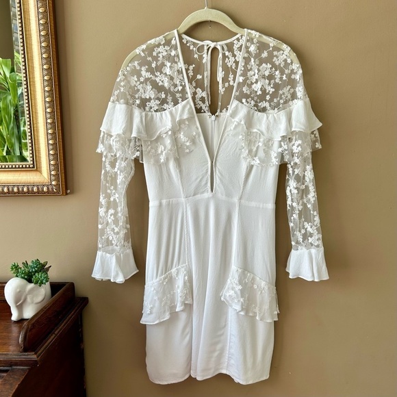 For Love & Lemons Rosebud Mini Dress White Lace Embroidered Sleeve Ruffle Size S - Picture 4 of 11